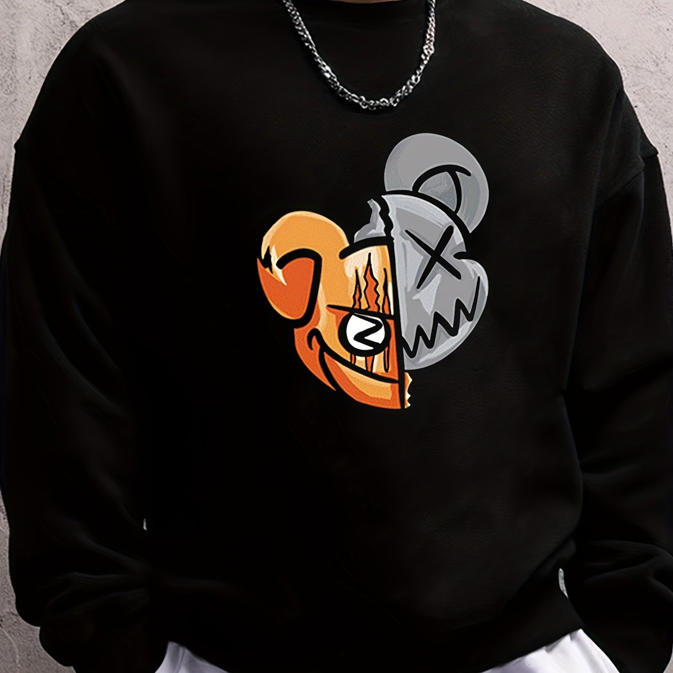 Men's Round Neck Long Sleeve Sweatshirt With Multi-pattern Vintage Print