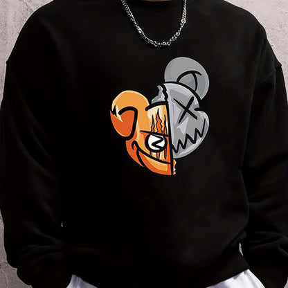 Men's Round Neck Long Sleeve Sweatshirt With Multi-pattern Vintage Print