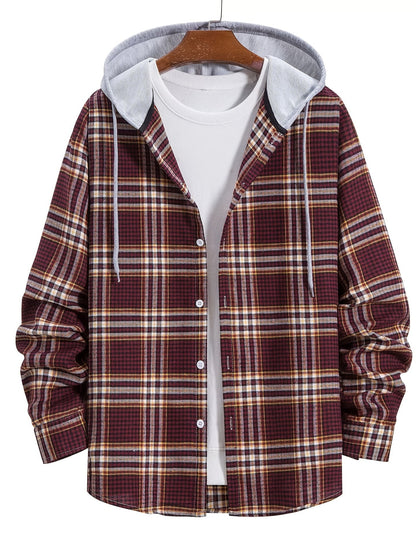 Men's Long Sleeve Plaid Flannel Button-Down Shirt