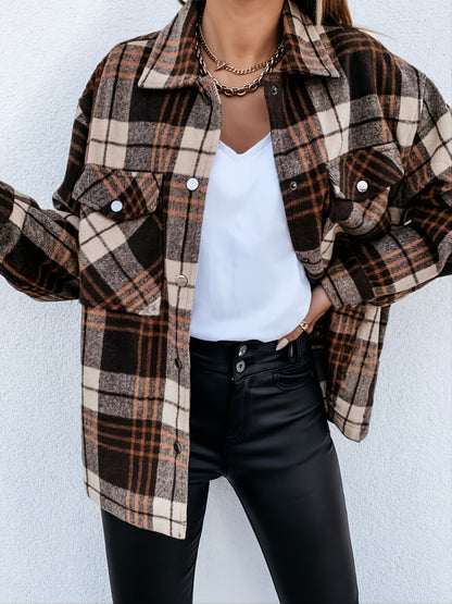Brown Plaid Shirt Long Sleeve Loose Casual Plaid Jacket