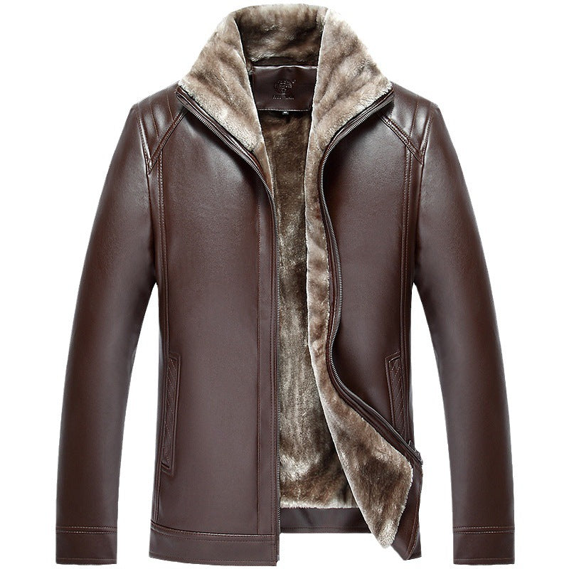 Men's Leather Jacket With Plush And Thickened Fur