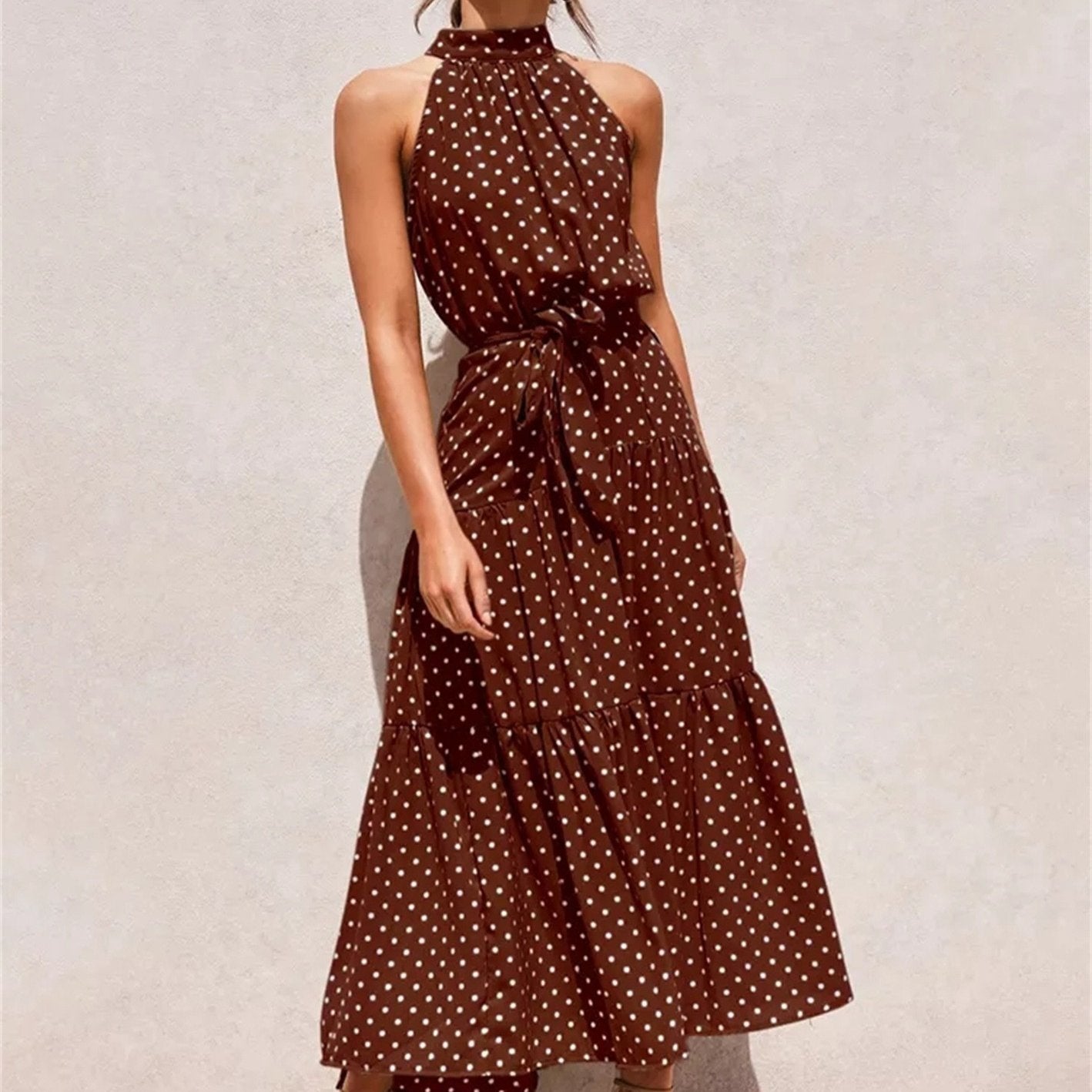 Halter Strapless Neck Floral Print Summer Vacation Dresses