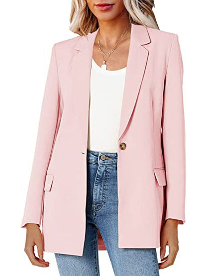 Solid Lapel Long Sleeve Office Casual Formal Pockets Commuter Outerwear