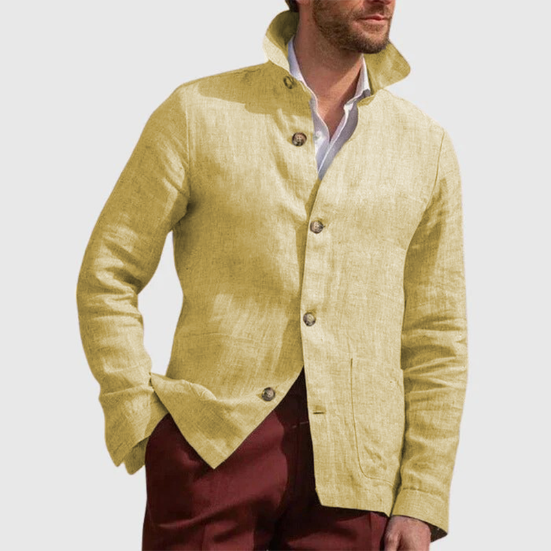 New men's casual loose cotton and linen long-sleeved cardigan coat