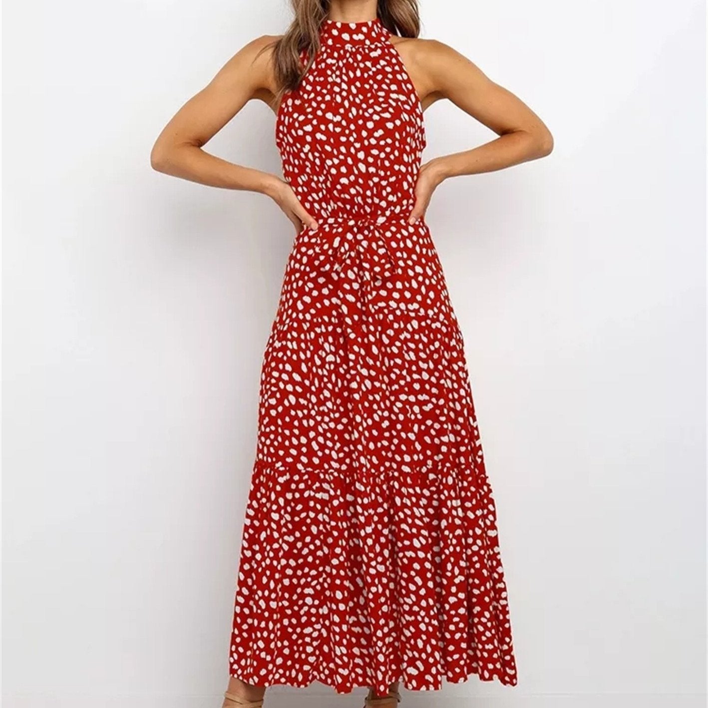 Halter Strapless Neck Floral Print Summer Vacation Dresses