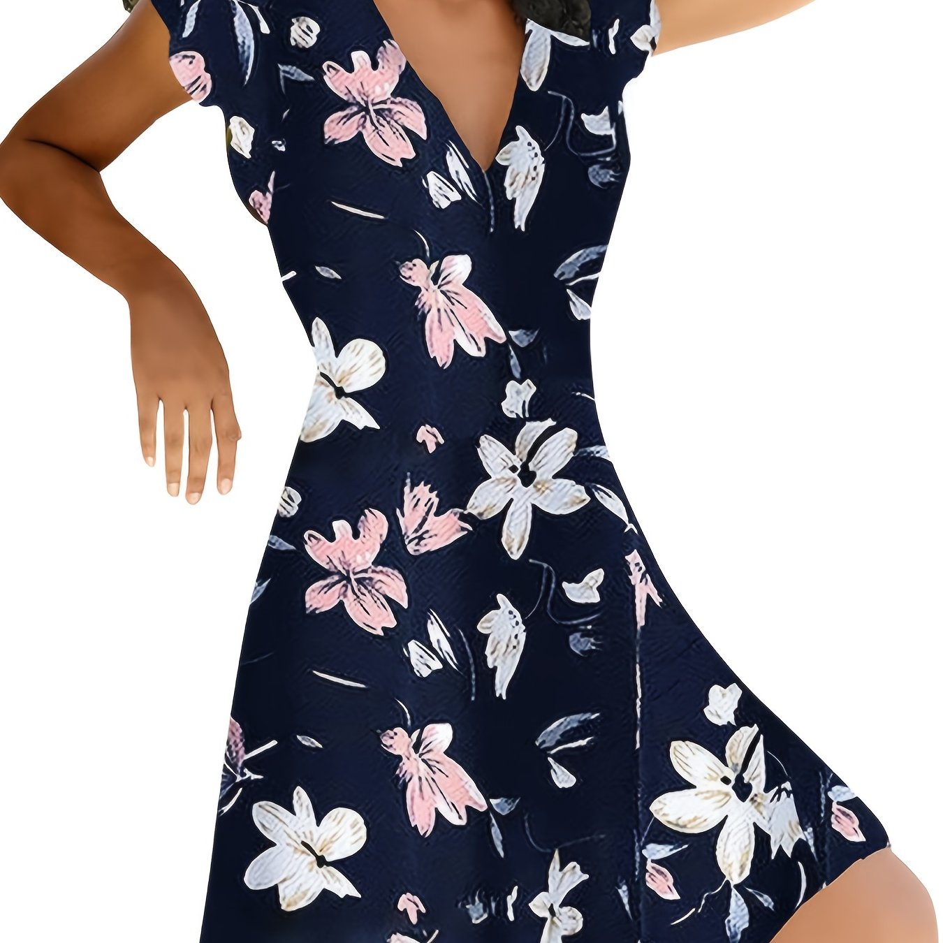 Floral Print V Neck Slim Short Sleeve Casual Every Day Dress For Fall Spring