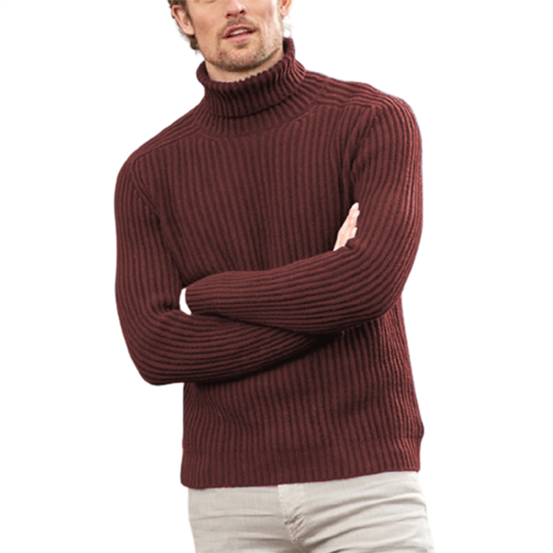 Men's turtleneck sweater casual solid color vertical jacket on the bottom line shirt