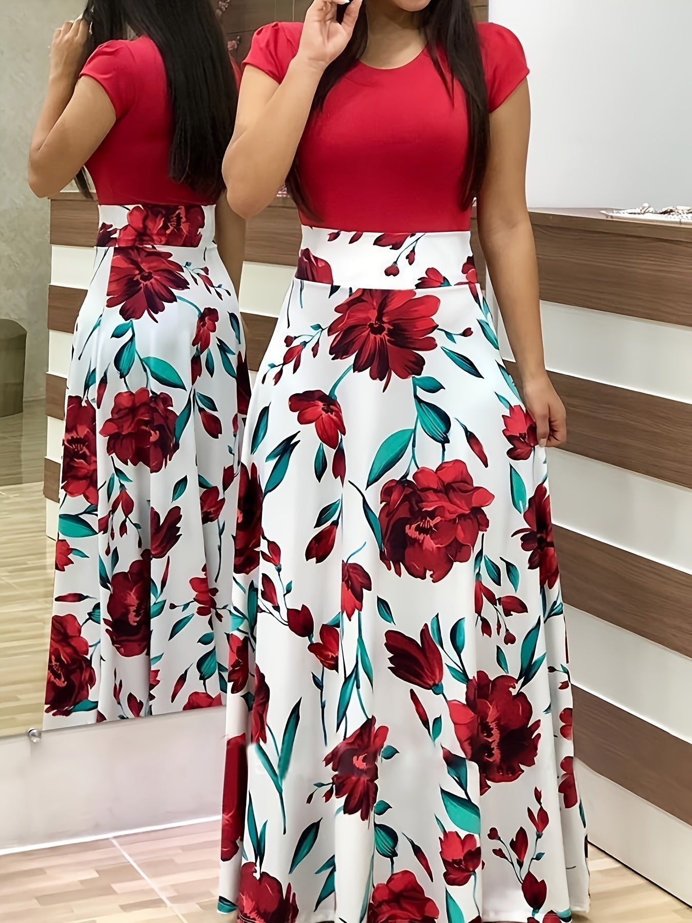 Casual Floral Print Crew Neck Short Sleeve Casual Every Day Dress