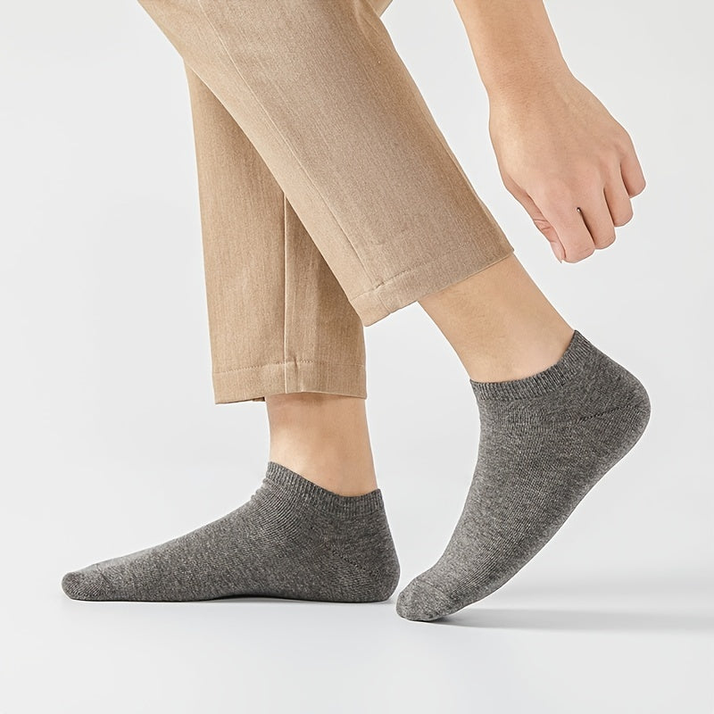 10pairs Men's Summer Breathable Comfy Plain Color Ankle Soft Trendy Boat Socks