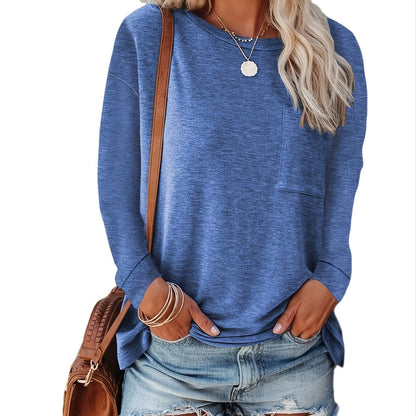 Basic Loose Solid Casual Long Sleeve Crew Neck Every Day Tops