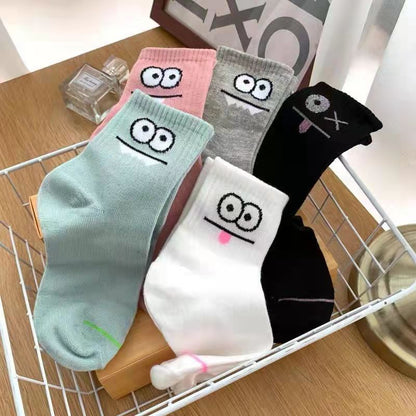 5 Pairs Cute Expression Print Comfy Funny All-match Mid Tube Socks