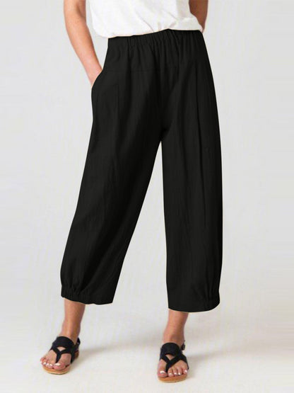 High Waist Cotton Linen Loose Fit Harem Pants