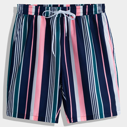 Men's Vertical Striped Swim Trunks Quick Dry Beach Shorts For Holiday