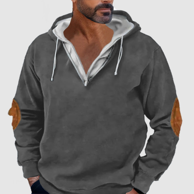 Men's Outdoor Hooded Contrast Color Long Sleeve Sweatshirt