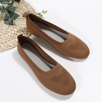 Women's Knitted Ballet Flats Lightweight Breathable Solid Color Slip Casual Walking Shoes