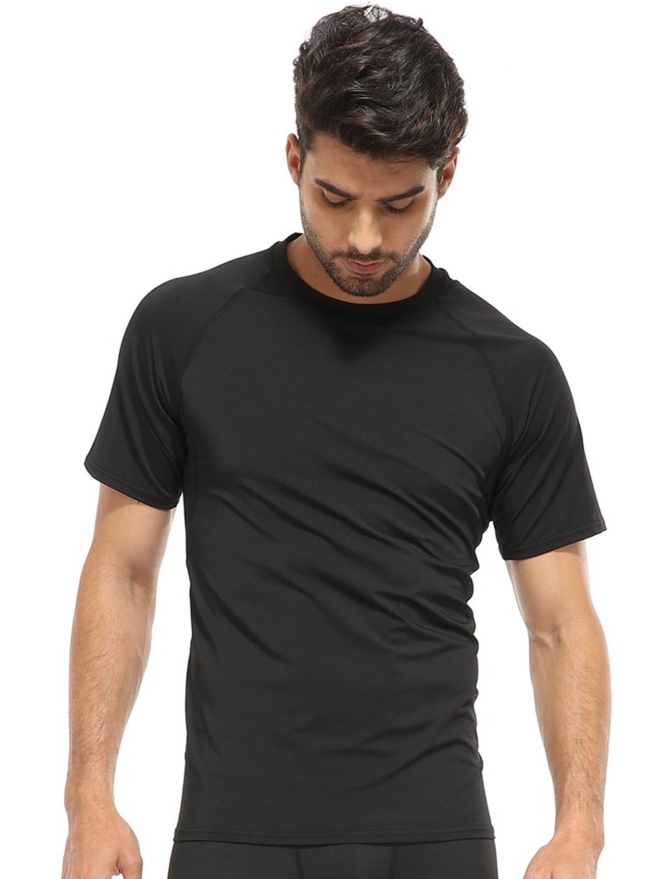 Short Sleeve Crew Neck Performance Gym Athletic T-Shirt Black