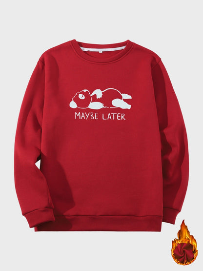 Men's Bear Graphic Print Fleece Crew Neck Sweatshirt