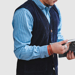 Men's Vintage Basic Corduroy Pocket Sleeveless Vest