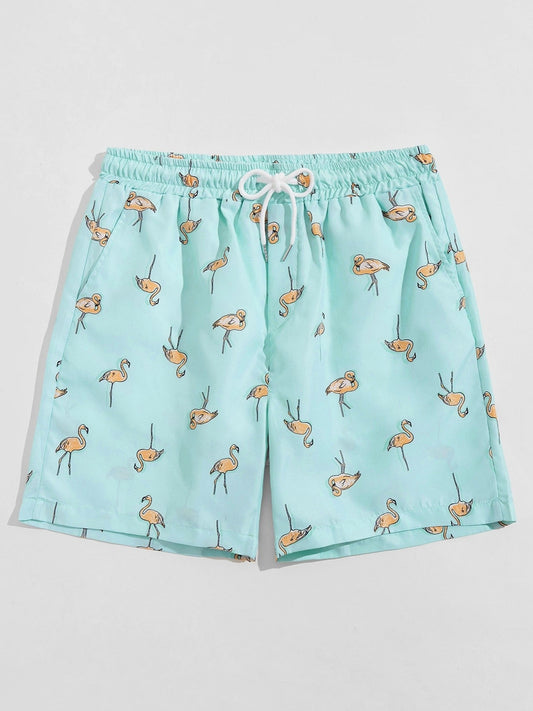 Men's Flamingo Beach Drawstring Cool Swim Trunks
