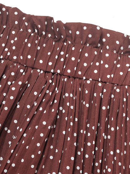 Pretty Polka Dot Pleated Skirt - High Waisted Spring Summer Casual Everyday
