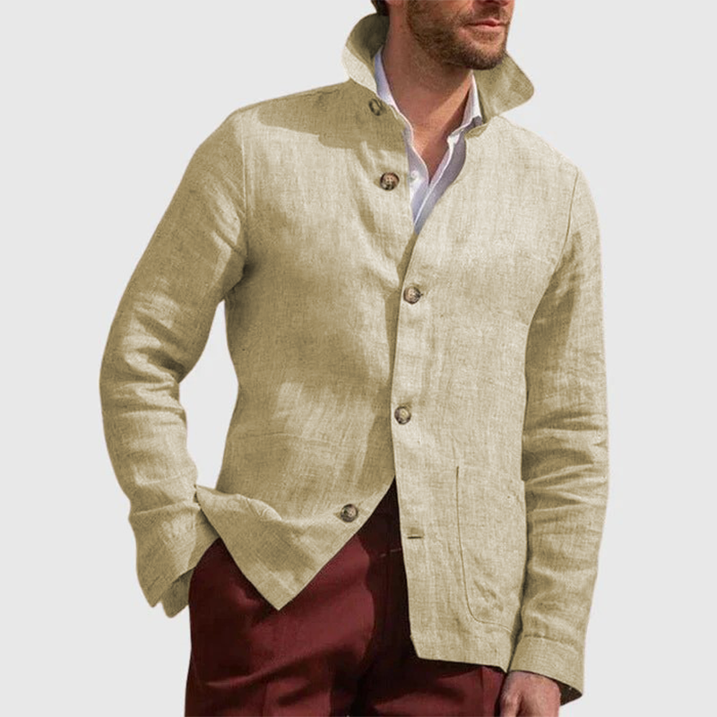 New men's casual loose cotton and linen long-sleeved cardigan coat