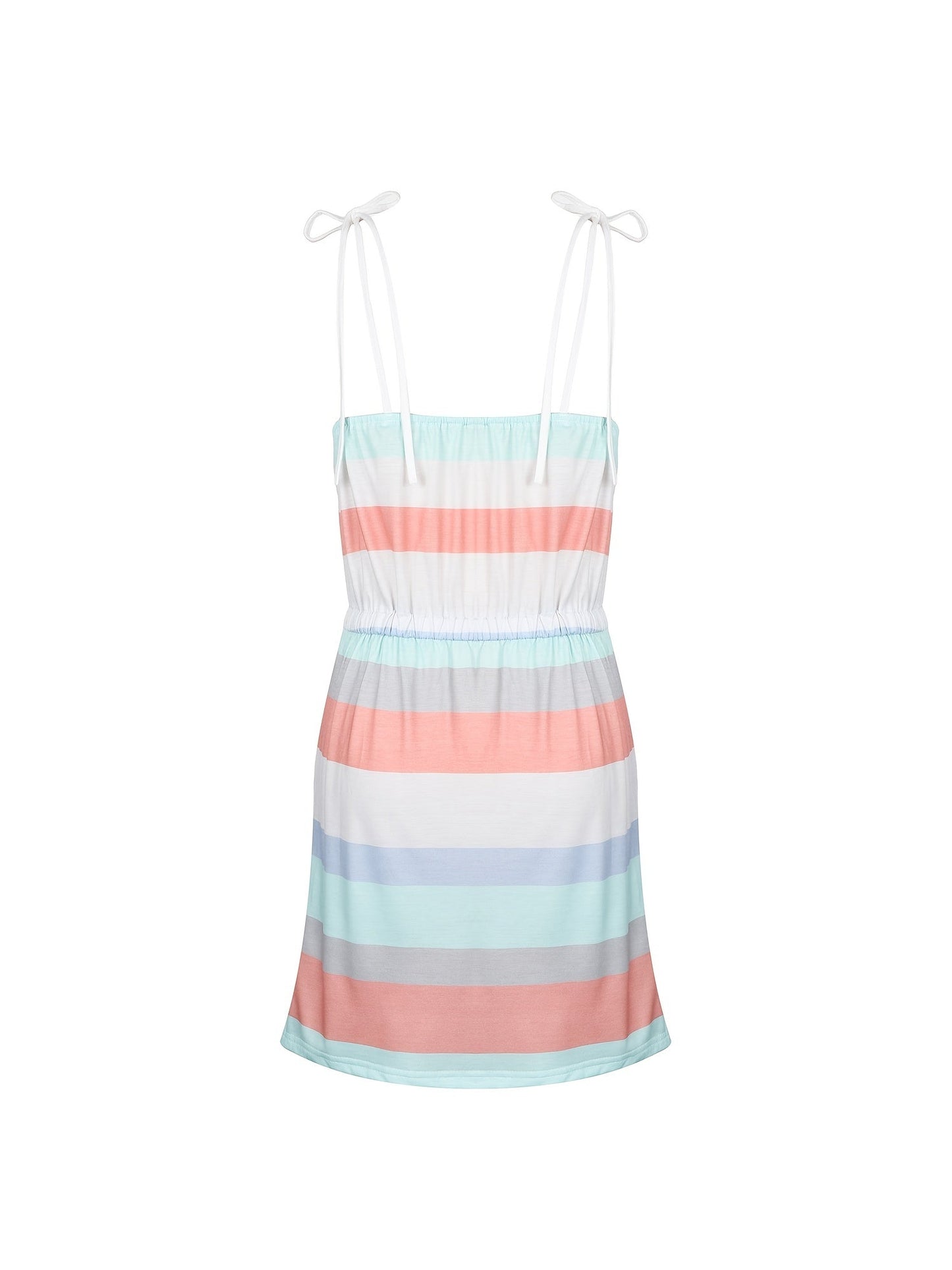 Striped Drawstring Lace Up Pocket V-neck Sleeveless Dress