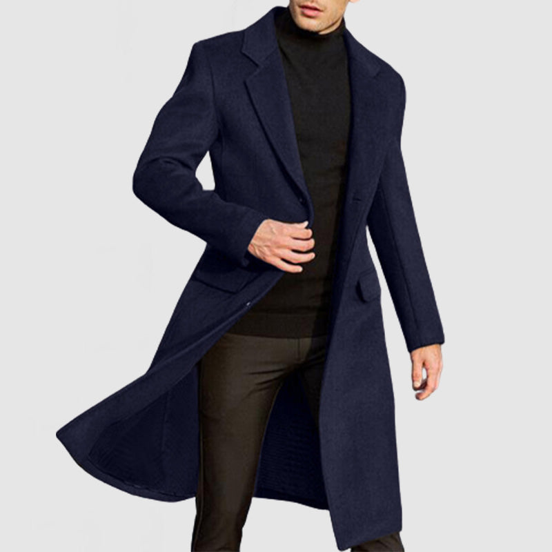 Men's Elegant Long Pocket Wool Coat