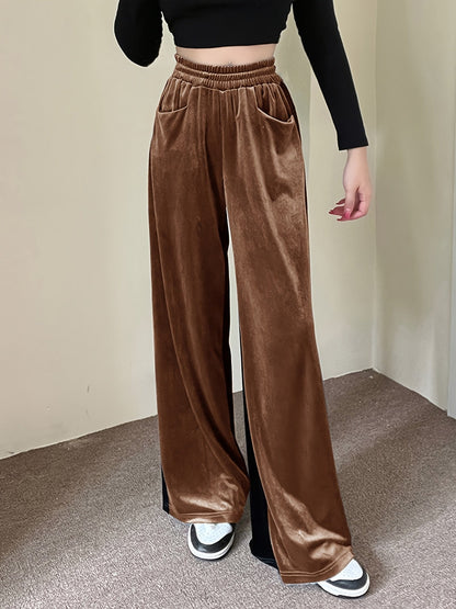 Loose Straight Color Block Casual Pocket High Waist Wide Leg Fashion Comfy Slim Pants
