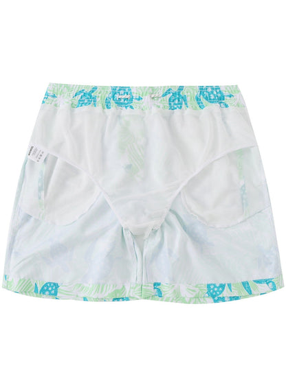Men's Quick Dry Beach Shorts With Tropical Turtle Pattern