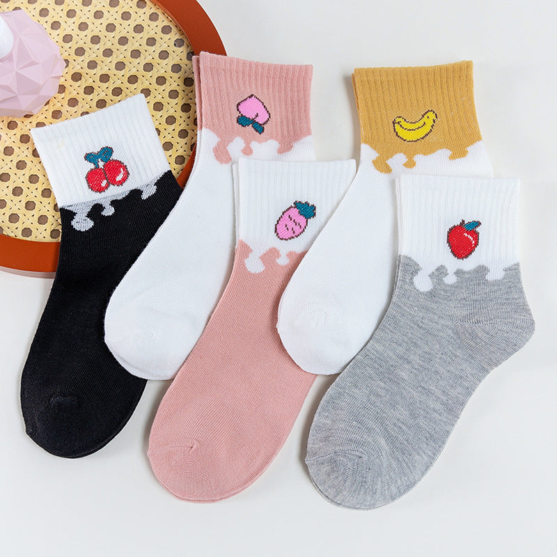 5 Pairs Cute Expression Print Comfy Funny All-match Mid Tube Socks