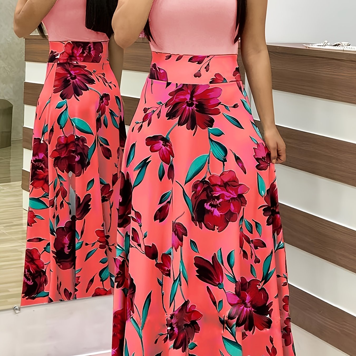 Casual Floral Print Crew Neck Short Sleeve Casual Every Day Dress