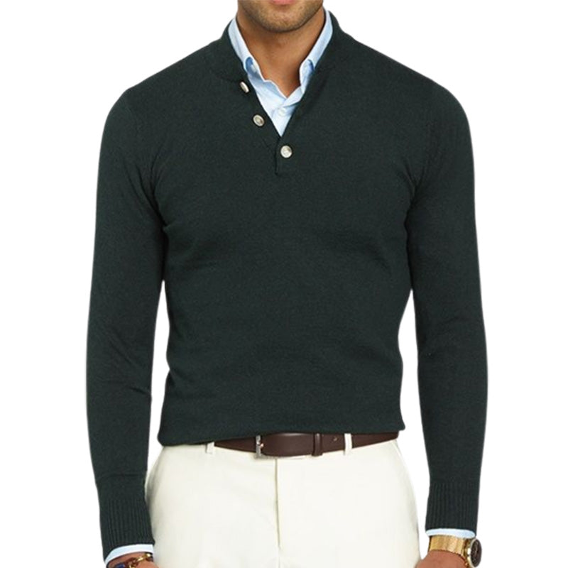 Men's Elegant Henley Neck Long Sleeve Knit Sweater