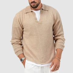 Men's new autumn and winter loose solid color polo shirt long-sleeved t-shirt