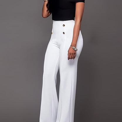 Casual Button Elastic Slim Loose High Waist Solid Fashion Comfy Slim Spring Fall Pants