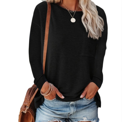 Basic Loose Solid Casual Long Sleeve Crew Neck Every Day Tops