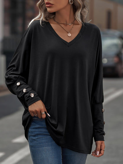 Loose-Fit V-Neck Oversized Batwing Long Sleeve Casual Tops