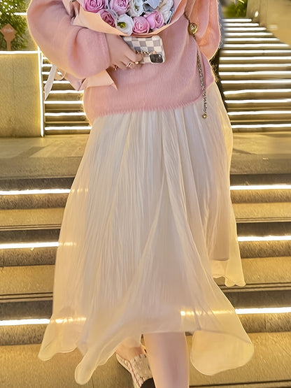 Mesh Asymmetrical Elegant High Elastic Waist Skirt