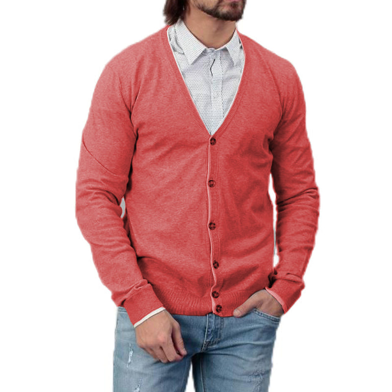 Men's V-neck Knitted Cardigan Long Sleeve Sweater