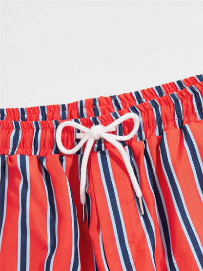 Men's Striped Beach Drawstring Shorts, Swim Trunks