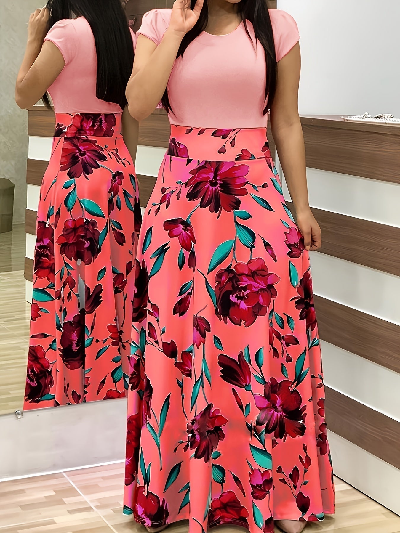 Casual Floral Print Crew Neck Short Sleeve Casual Every Day Dress