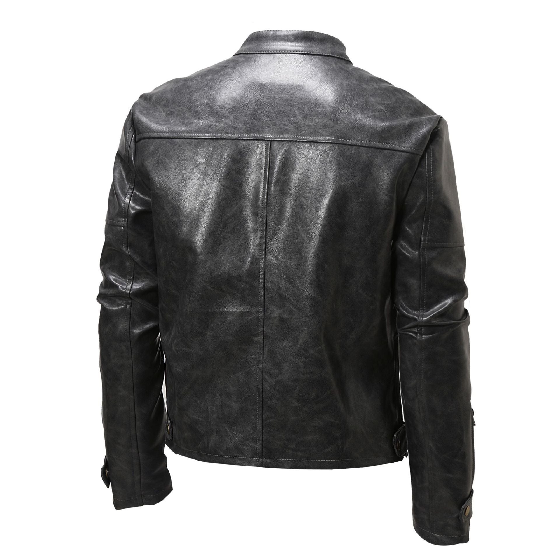 Men's Stand Collar Vintage Leather Biker Jacket
