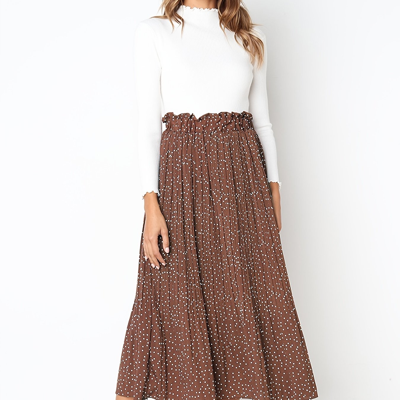 Pretty Polka Dot Pleated Skirt - High Waisted Spring Summer Casual Everyday