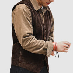 Men's Vintage Basic Corduroy Pocket Sleeveless Vest