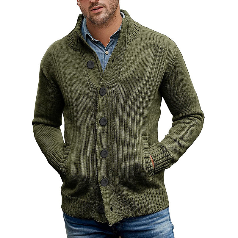 Men's sweater cardigan pure color single breasted knit autumn and winter jacket coat