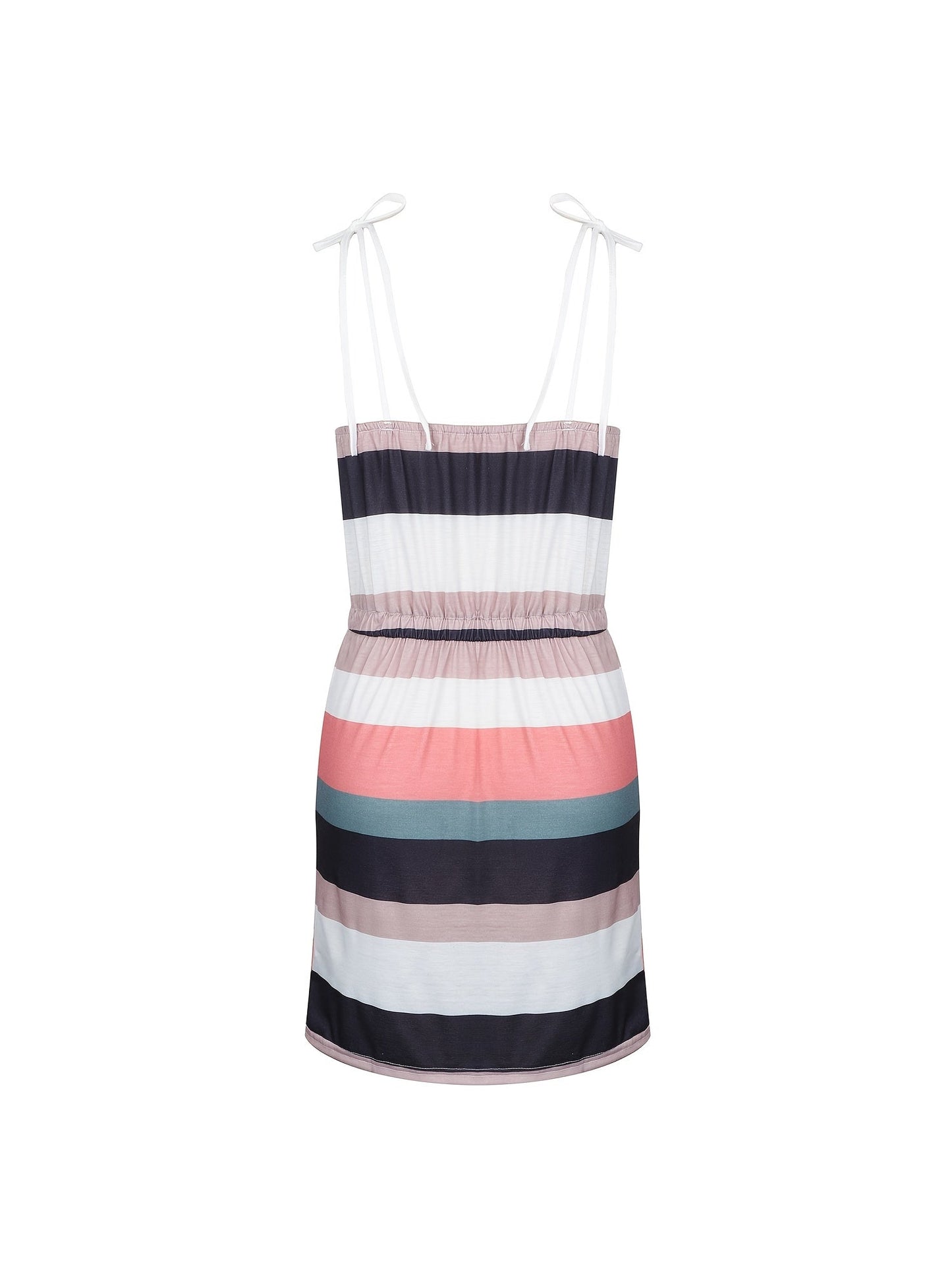 Striped Drawstring Lace Up Pocket V-neck Sleeveless Dress