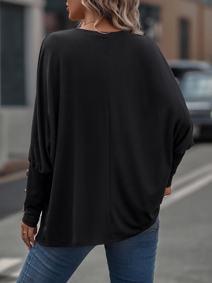 Loose-Fit V-Neck Oversized Batwing Long Sleeve Casual Tops