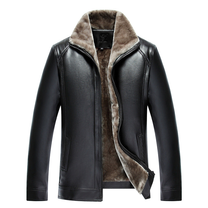 Men's Leather Jacket With Plush And Thickened Fur