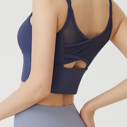 Seamless Shockproof Sports Bra Women's Mesh Breathable Cross Back Straps Camisole Tops