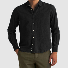 Men's solid color casual lapel cardigan cotton and linen loose casual men's shirt