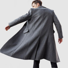 Men's Elegant Long Pocket Wool Coat